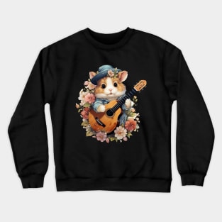 Hamster Playing Guitar Flower Crewneck Sweatshirt